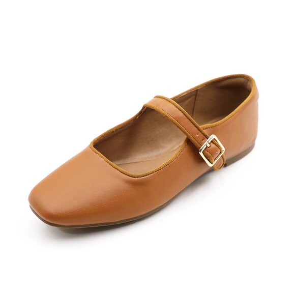 Camel Cushioned Insole Classic Mary Jane Ballet Flat Adjustable Ankle Strap - Picture 10 of 11